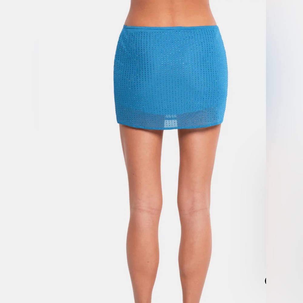 OW Collection Blue Rhinestone Mini Skirt